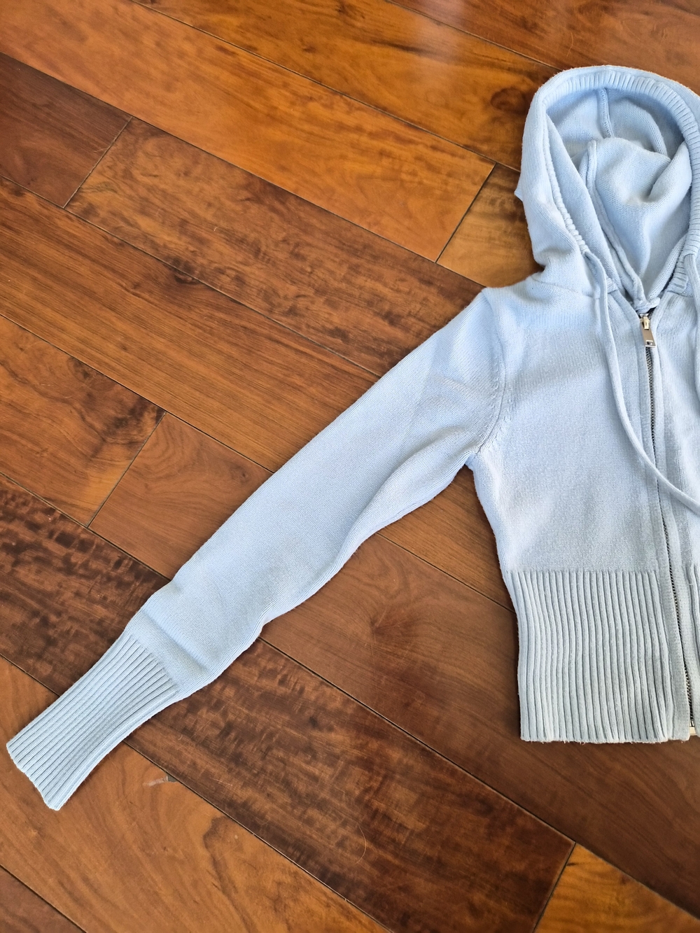 Light Blue Knit Cropped Zip-Up Hoodie Size S (Fits Like a XS) - Picture 2 of 16